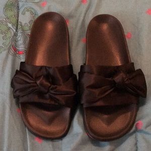 Black Satin Bow Slides SZ M